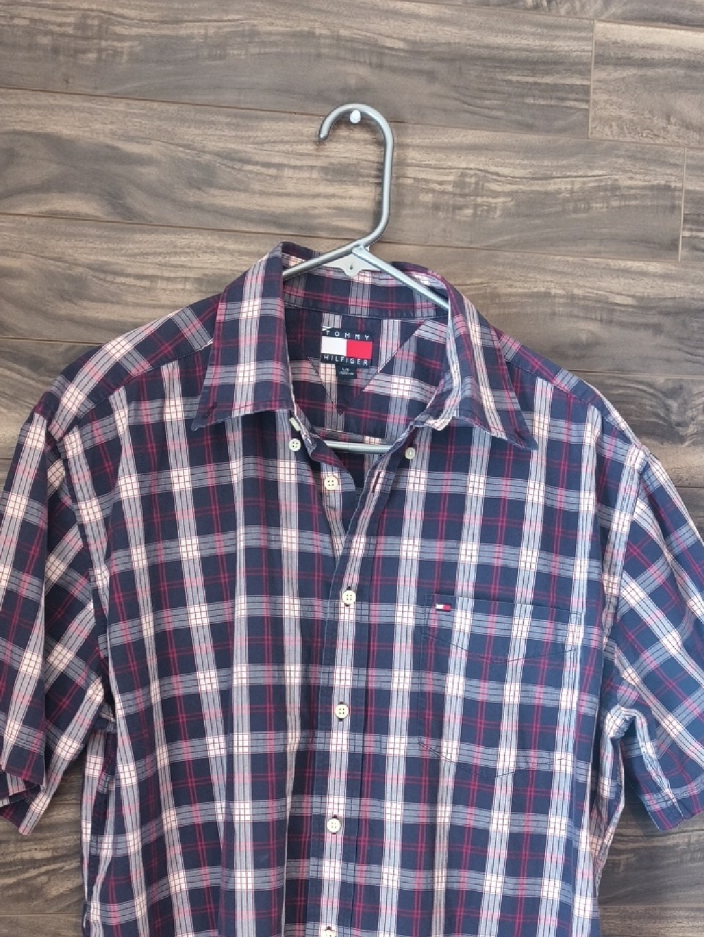 Vintage 90s / Y2K Tommy Hilfiger Plaid Short Sleeve Button Down Shirt - Large
